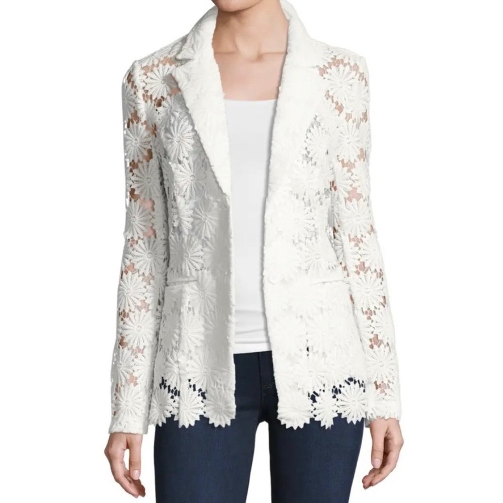 Berek Lace Daisy Blazer Women's Large Floral Feminine Semi Sheer Crochet White
